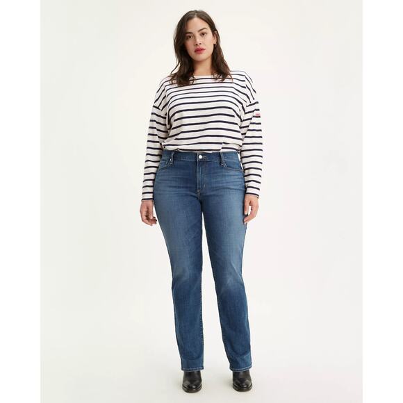 Levi’s Women’s 414 Classic Straight Jeans Plus Size 18W Dark Wash Stretch Denim - Picture 1 of 10